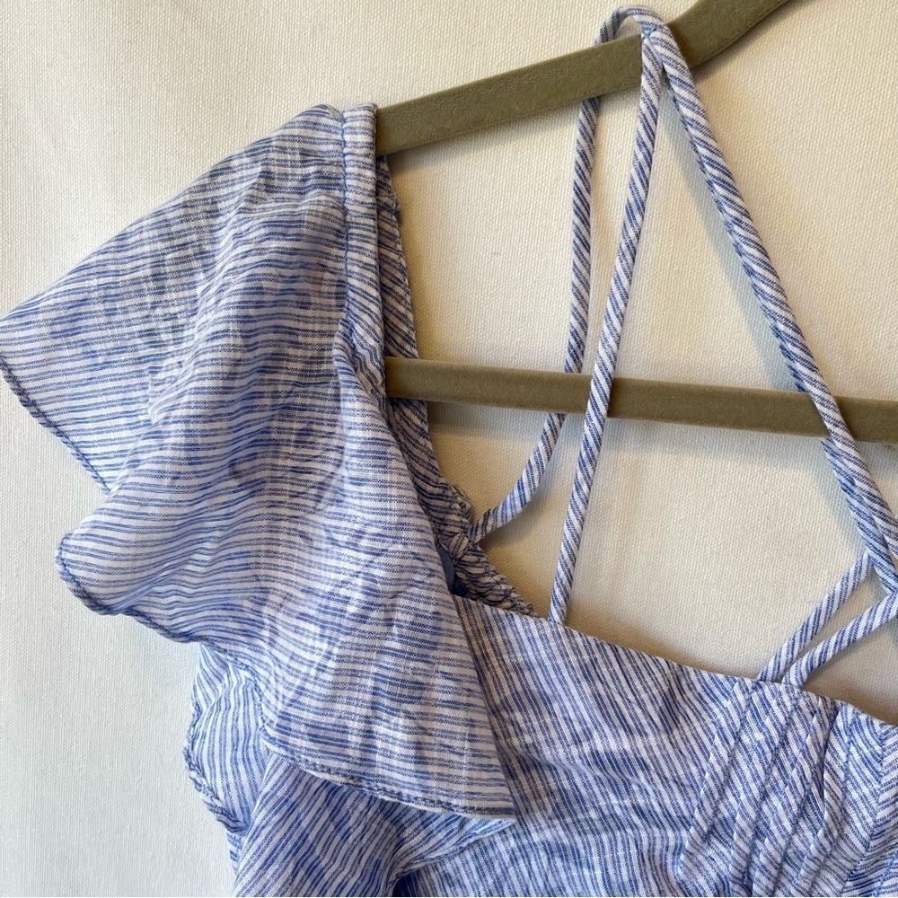 HD in Paris Anthropologie Dayflower swing dress L Blue Off the shoulder Strappy - Picture 4 of 9